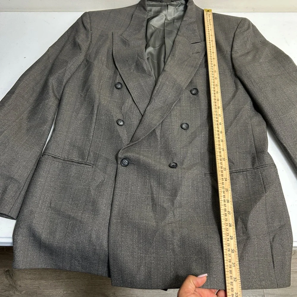 Givenchy Monsieur Gray Wool Windowpane Double Breasted Blazer Jacket Vintage 44R